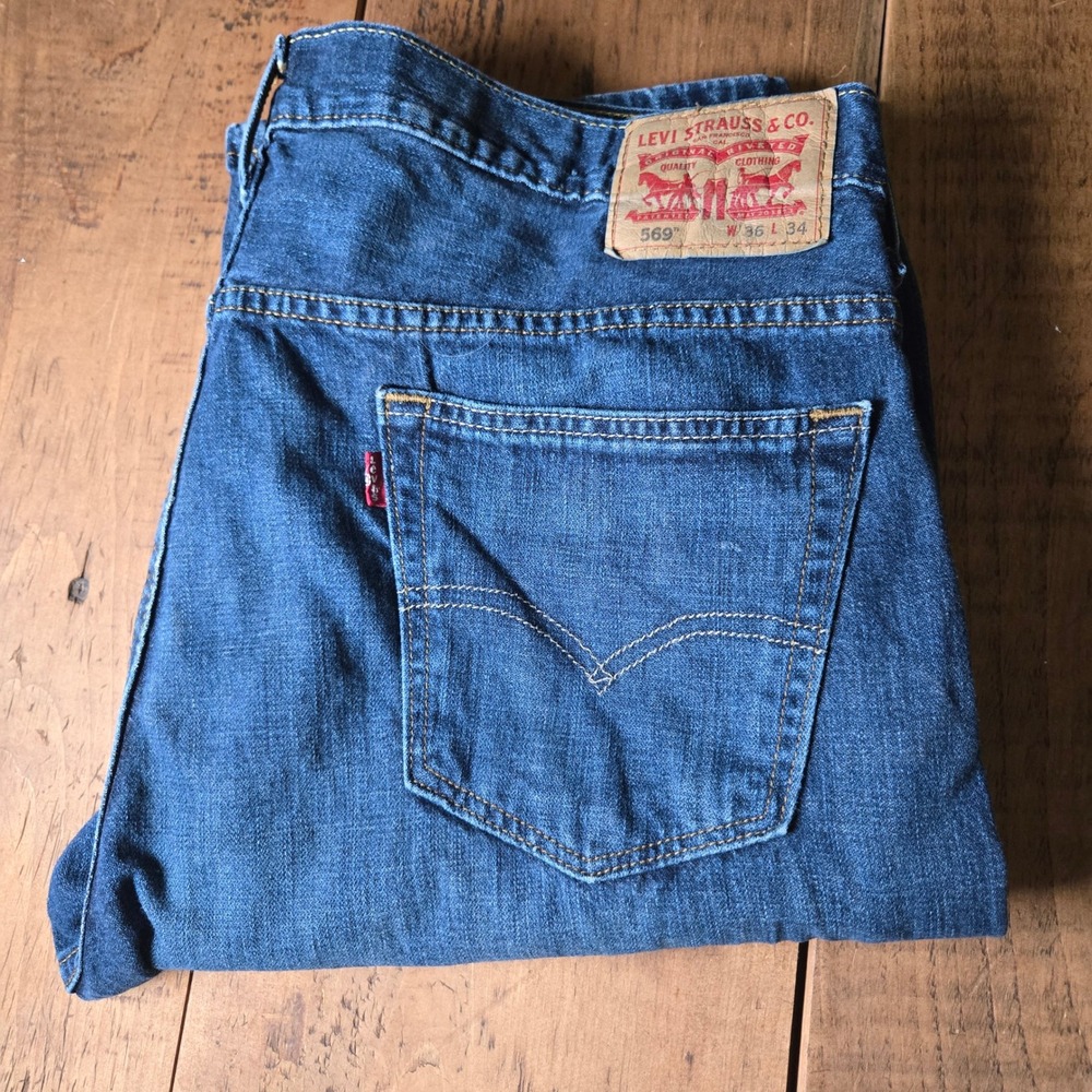 Levis 569 Loose Straight Jeans Mens 36x34 Medium Wash Blue Denim Pants